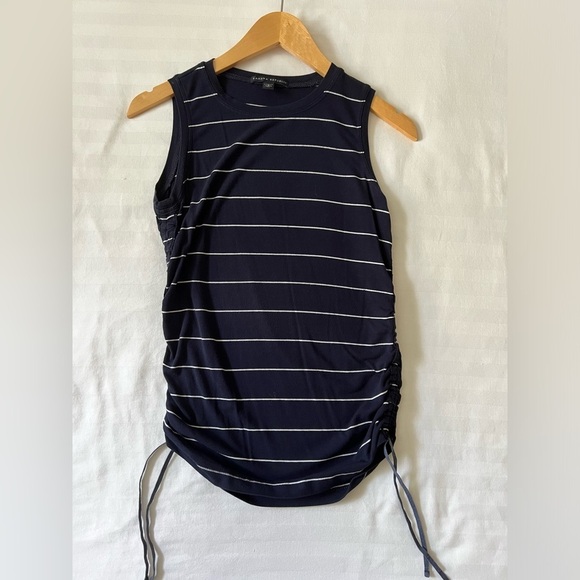 BANANA REPUBLIC Navy & White Striped Side Ruched Tie Sleeveless Top - Picture 3 of 4